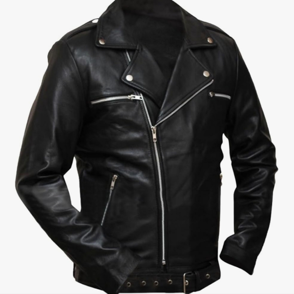 Men's casual vintage genuine leather riding jacket.